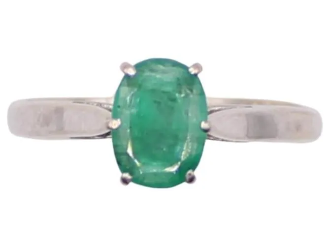 Autre Marque Anillo solitario con oro blanco esmeralda 750%O Verde Hardware de plata 