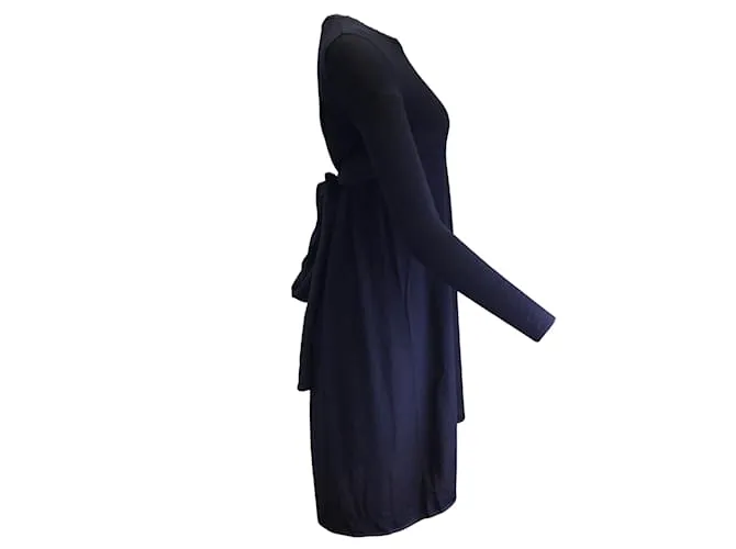 Autre Marque Manrico Cashmere Vestido midi de punto de cachemir de manga larga azul marino 