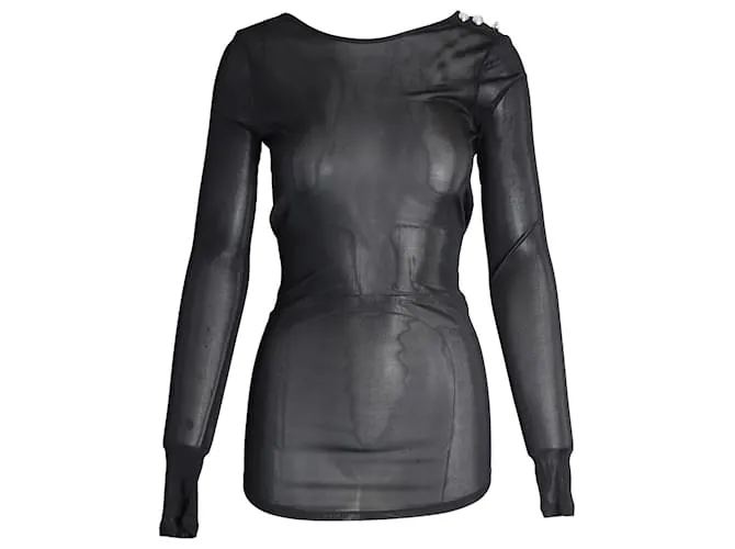 Balmain Top transparente de manga larga con detalle de botones en viscosa negra Negro 