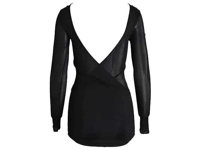 Balmain Top transparente de manga larga con detalle de botones en viscosa negra Negro 