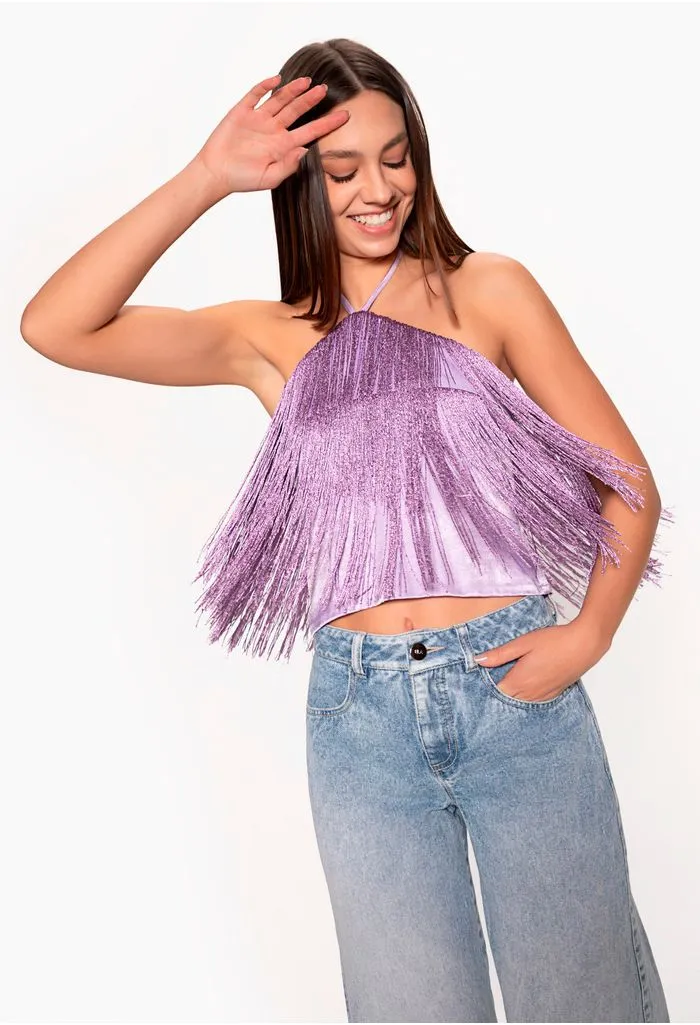 Blusa con flecos para mujer estilo halte