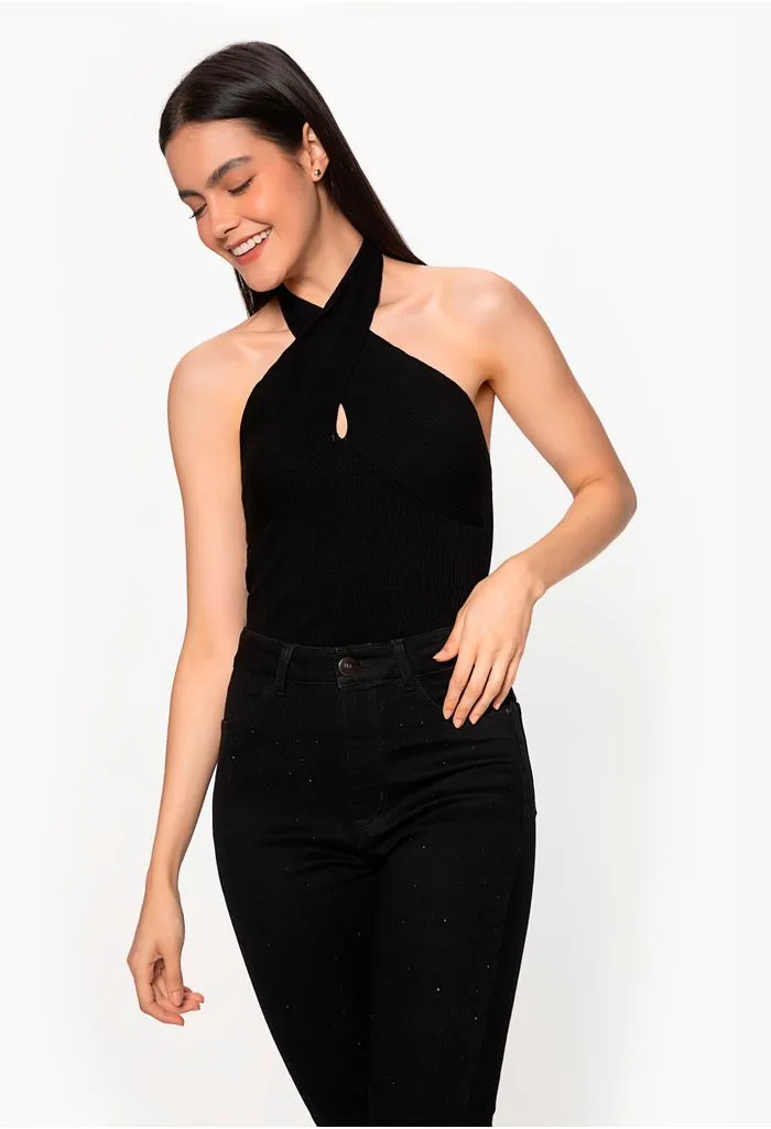 Blusa cuello halter tejida para mujer