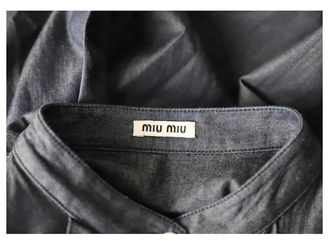 Camisa Miu Miu con volantes en algodón azul 