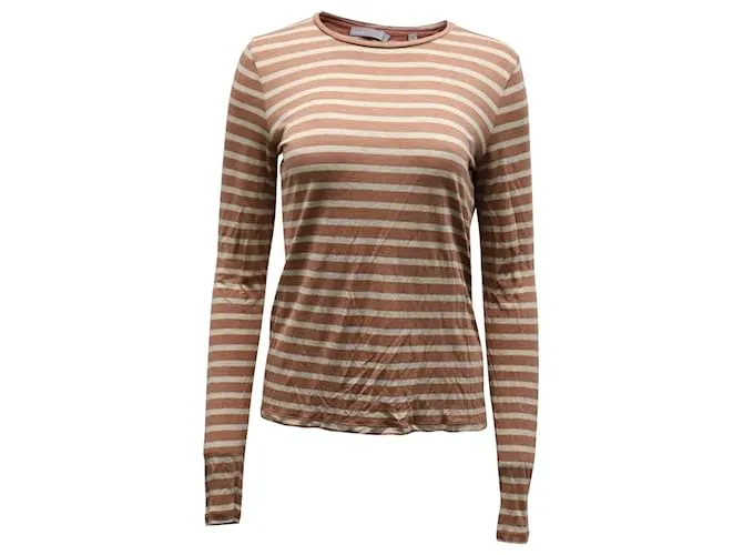 Camiseta Vince de manga larga a rayas en marrón viscosa Castaño Beige 