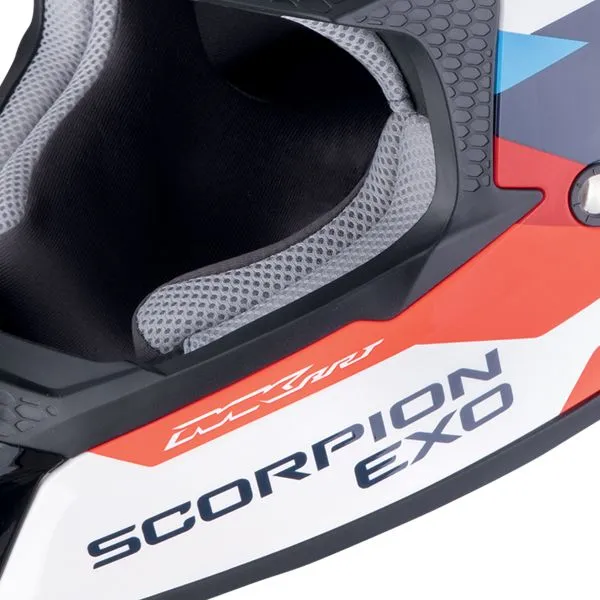 Casco Scorpion VX-16 Evo Air Rod Blanco Rojo Azul 