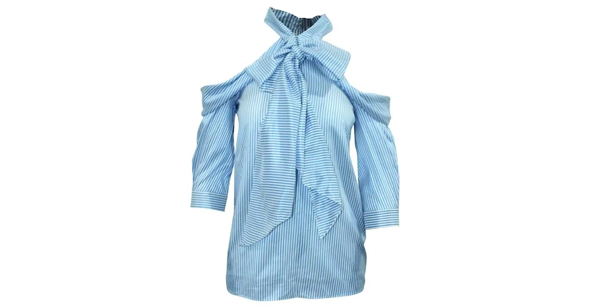 Erdem Camisa de hombros abiertos a rayas azules 