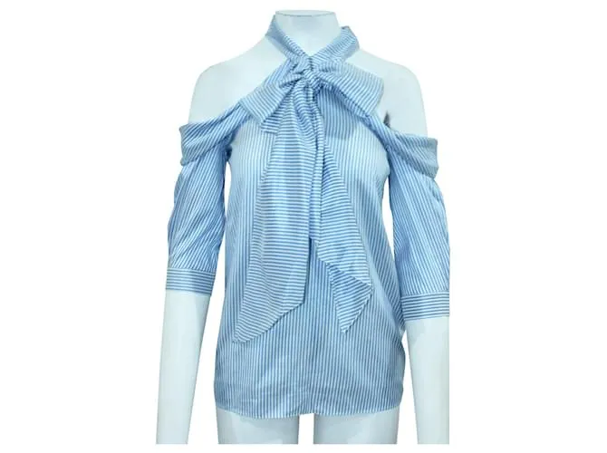 Erdem Camisa de hombros abiertos a rayas azules 