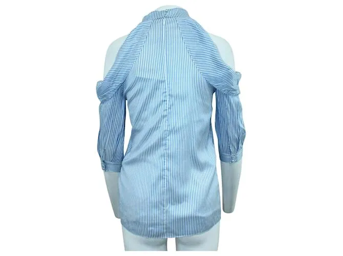 Erdem Camisa de hombros abiertos a rayas azules 