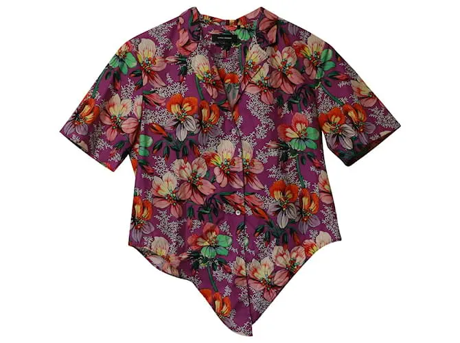 Isabel Marant Nelia Camisa con estampado floral y cintura anudada en algodón multicolor 