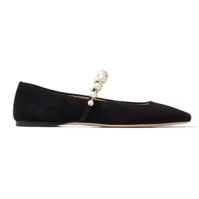 Jimmy Choo Mujer Ade Flat Ballet Bailarinas de ante negro con adorno de perlas