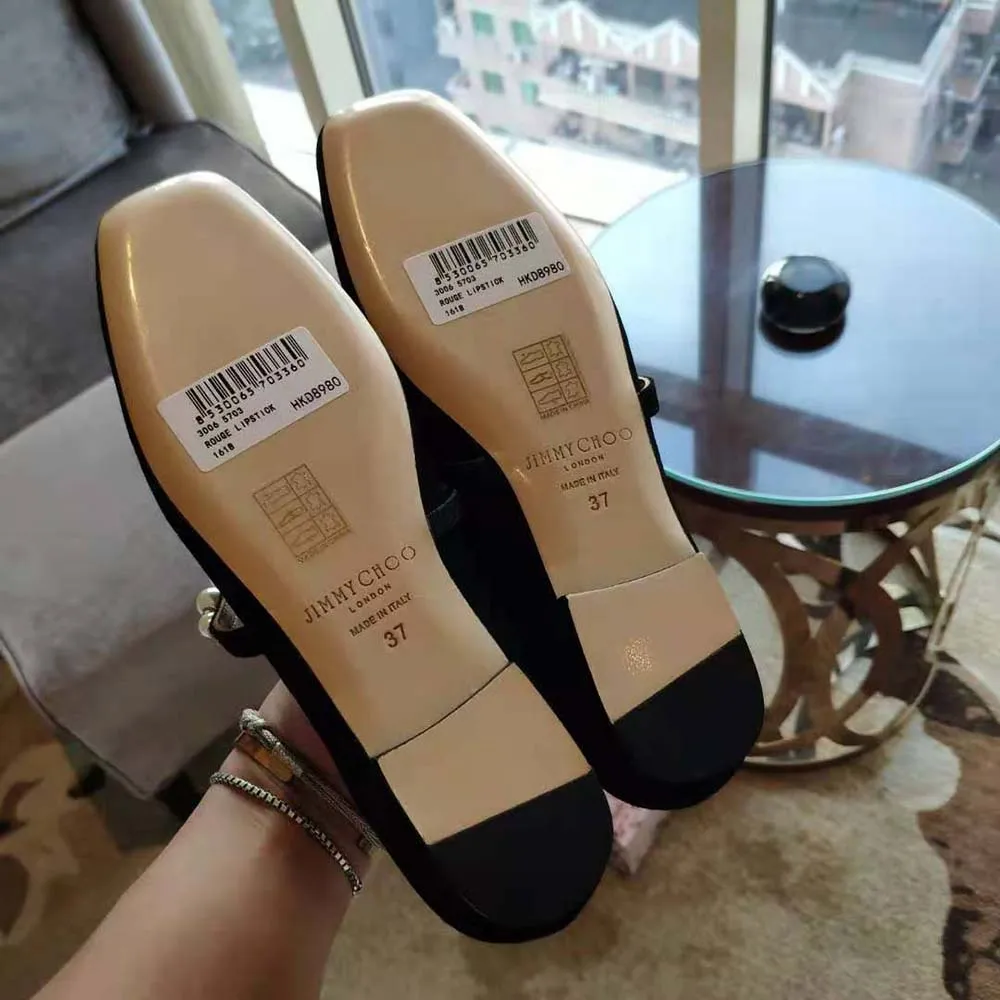 Jimmy Choo Mujer Ade Flat Ballet Bailarinas de ante negro con adorno de perlas