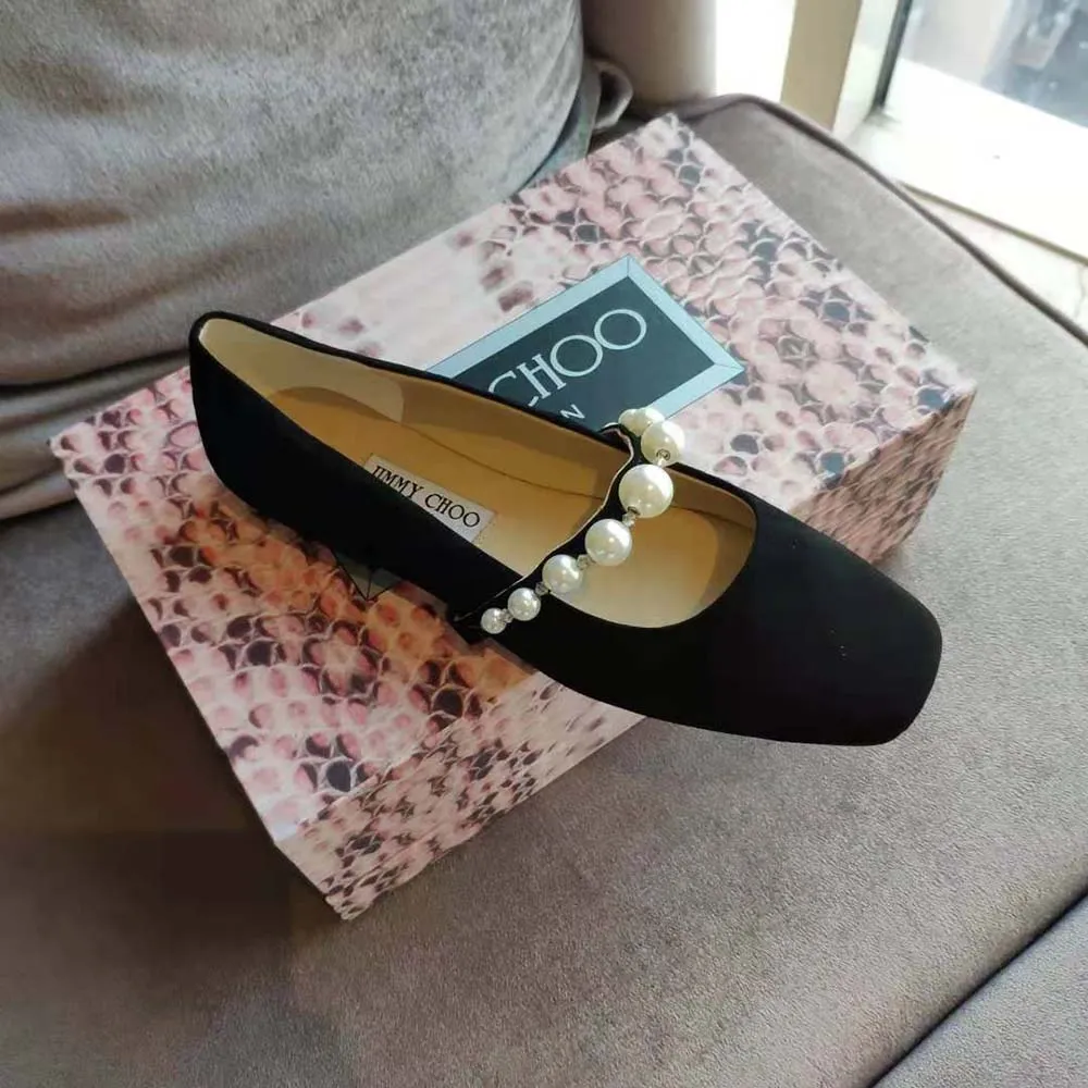 Jimmy Choo Mujer Ade Flat Ballet Bailarinas de ante negro con adorno de perlas