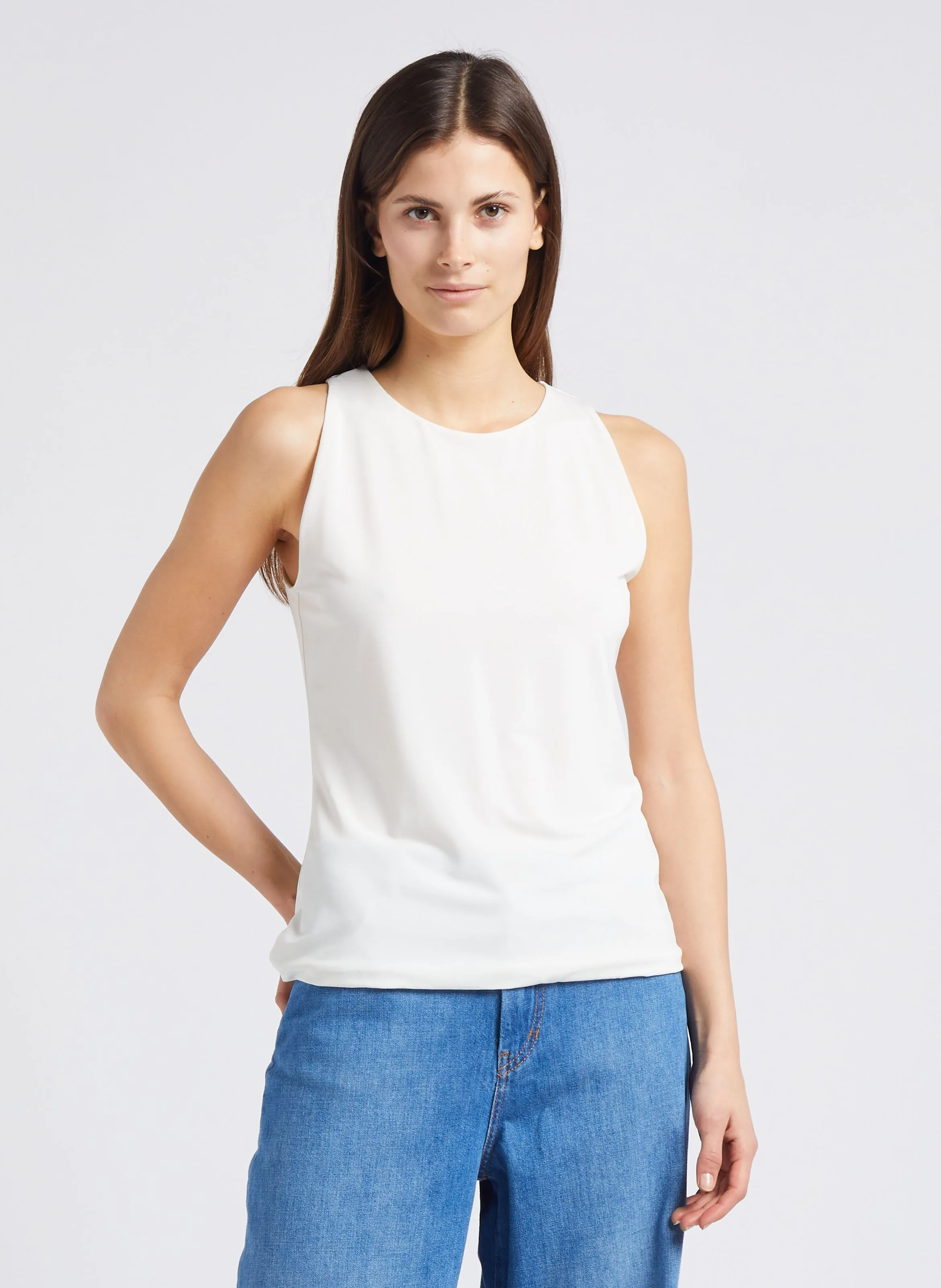 MAX MARA LEISURE HARALD - Top recto con cuello redondo en blanco