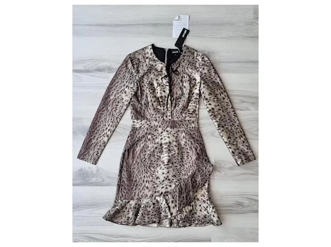 Minivestido dorado de manga larga con estampado animal de Just Cavalli Bronce 