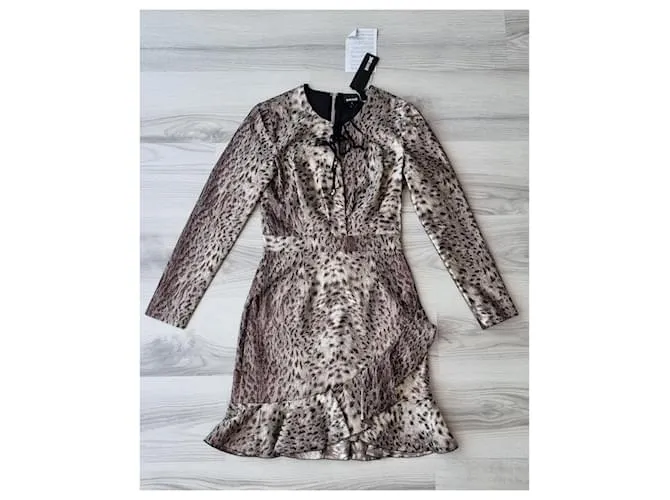 Minivestido dorado de manga larga con estampado animal de Just Cavalli Bronce 