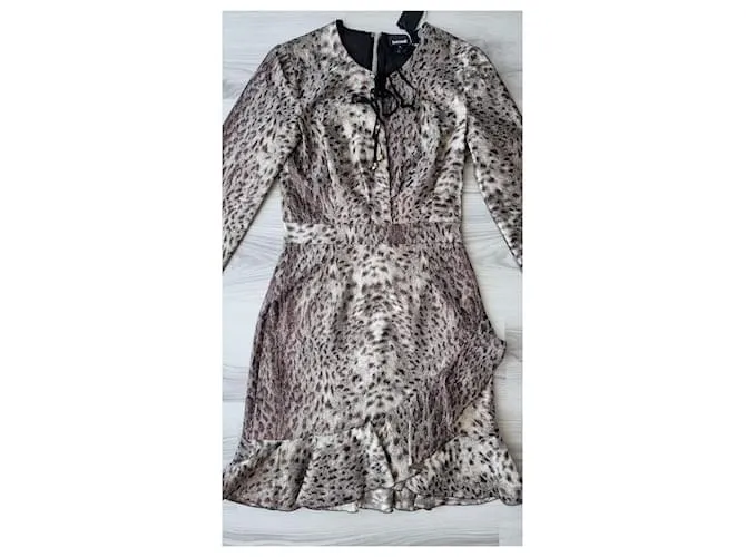 Minivestido dorado de manga larga con estampado animal de Just Cavalli Bronce 