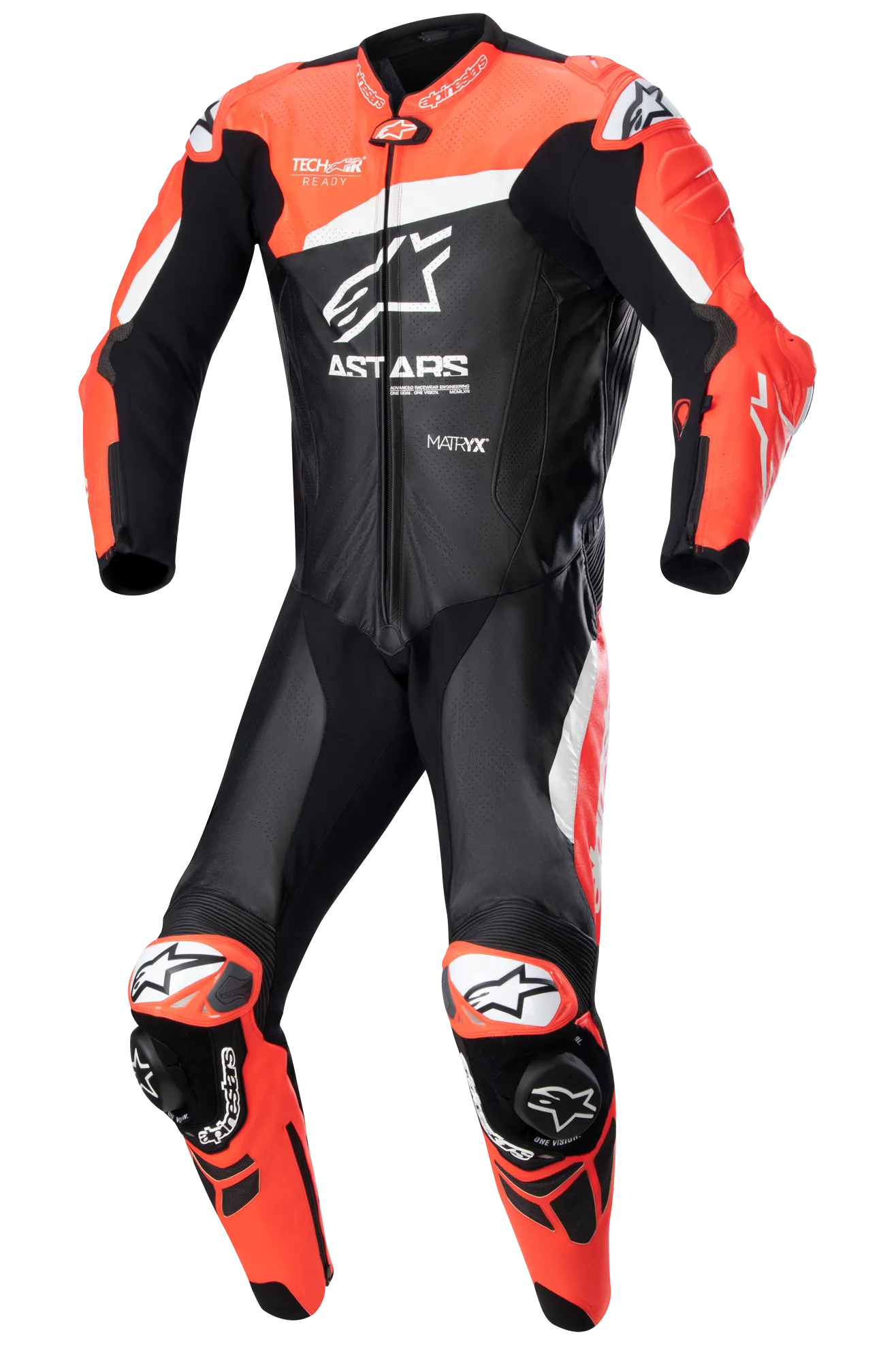 Mono de cuero Alpinestars GP Plus V4  Negro-Rojo Fluo-Blanco 