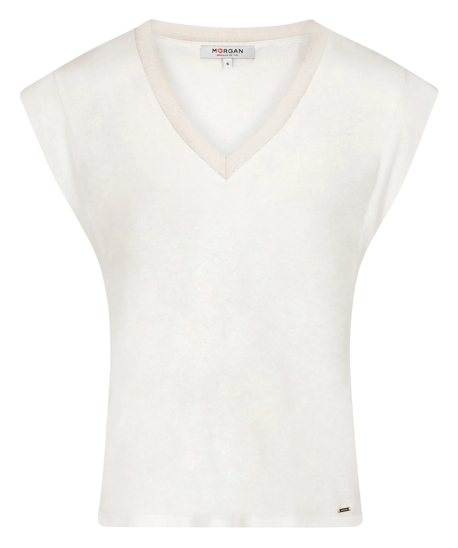 MORGAN DAME - Camiseta de mezcla de lino con cuello de pico en blanco