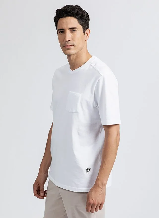 NEW MAN SPOT - Camiseta recta de algodón orgánico con cuello redondo en blanco