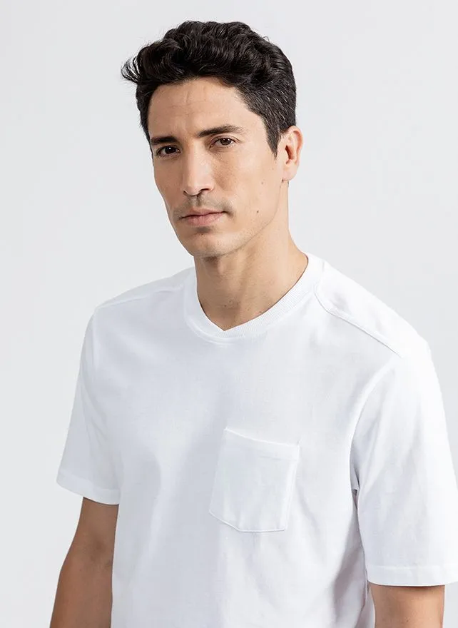 NEW MAN SPOT - Camiseta recta de algodón orgánico con cuello redondo en blanco