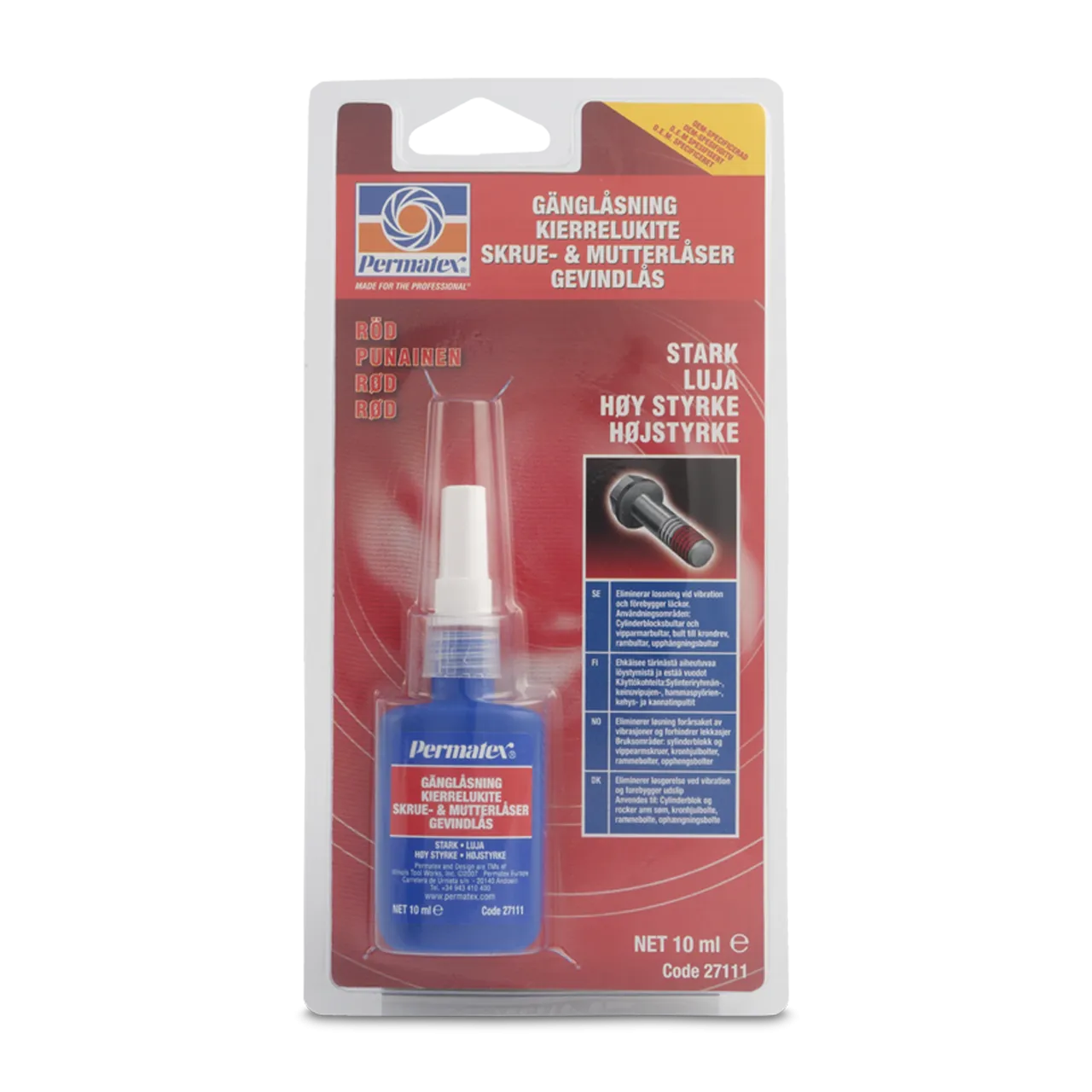 Pegamento Permatex Thread Lock Fuerte Rojo 10ml