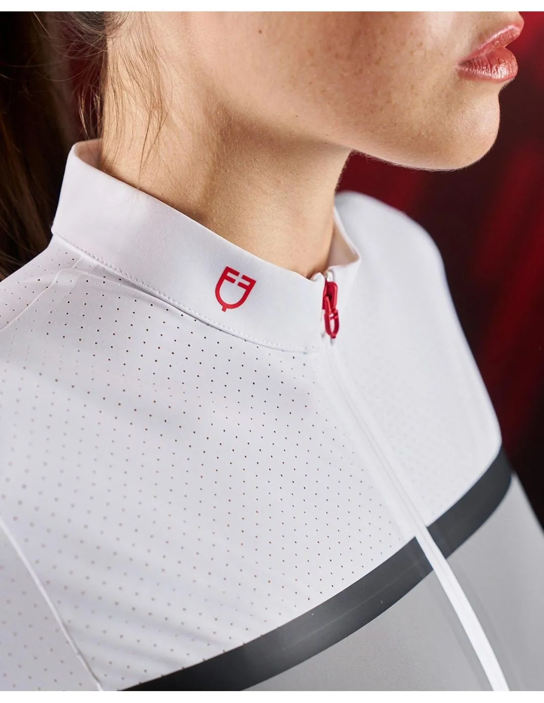 Polo De Competición Perforated Fabric Mujer Equestro Ridertechnology Blanco/Gris