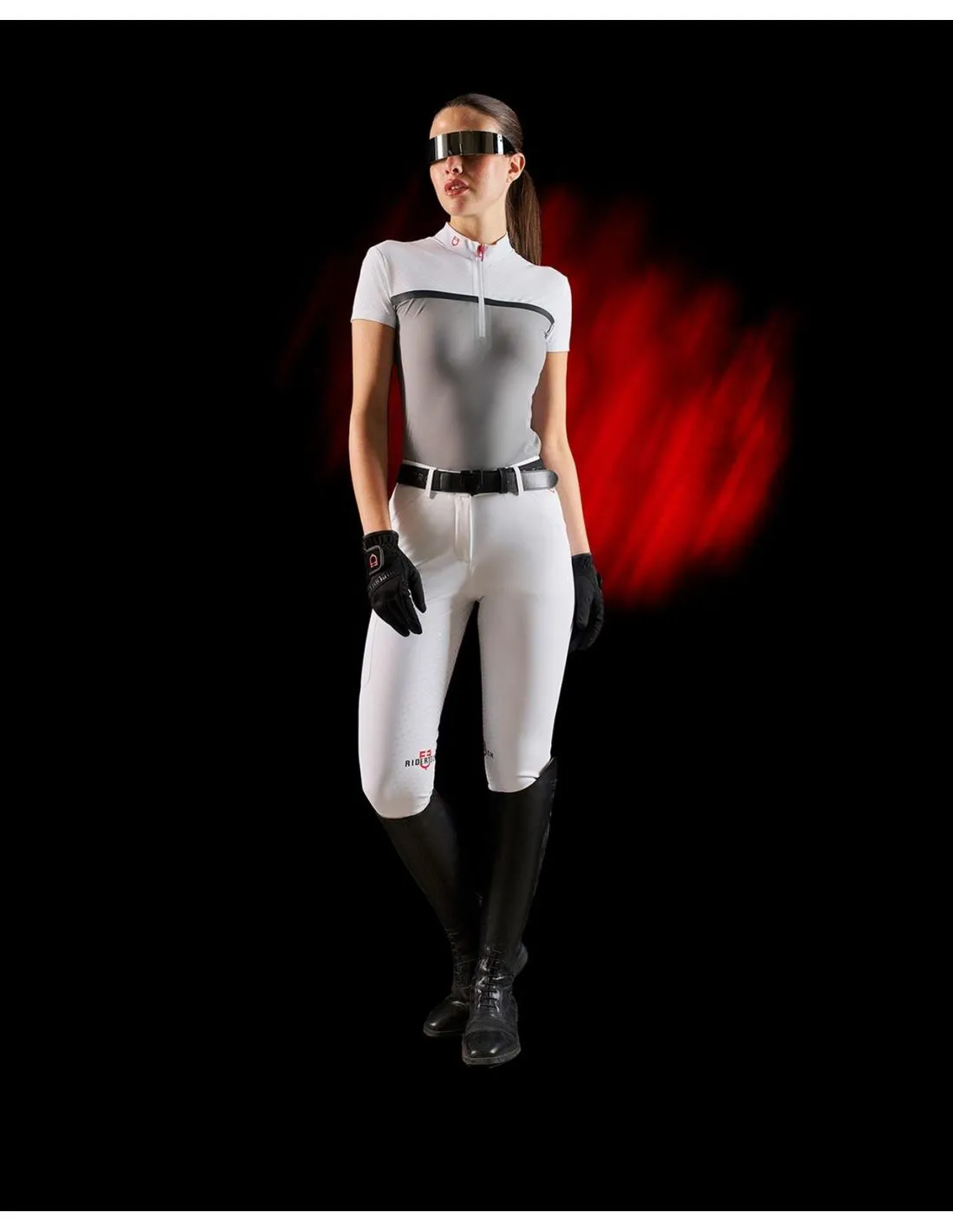 Polo De Competición Perforated Fabric Mujer Equestro Ridertechnology Blanco/Gris