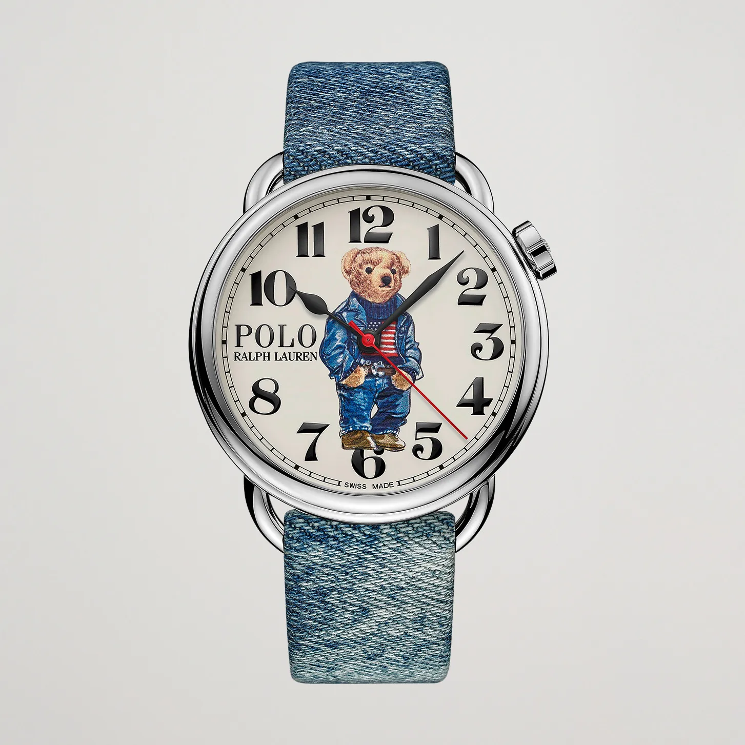 Polo Ralph Lauren 42mm Automatic Denim Flag Bear Steel With White Dial