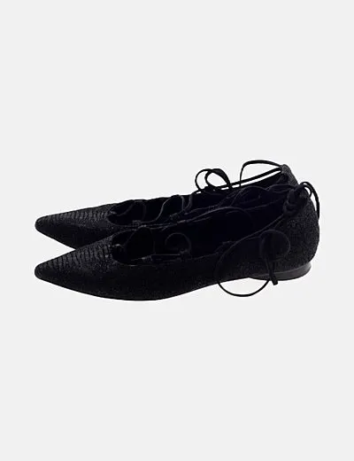 SENSO Bailarinas negras texturizadas lace up