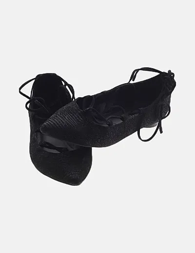 SENSO Bailarinas negras texturizadas lace up