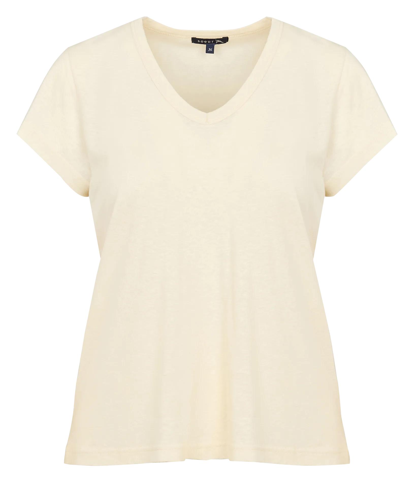 SOEUR DOMINIQUE - Camiseta de cuello en V de algodón mezclado en blanco