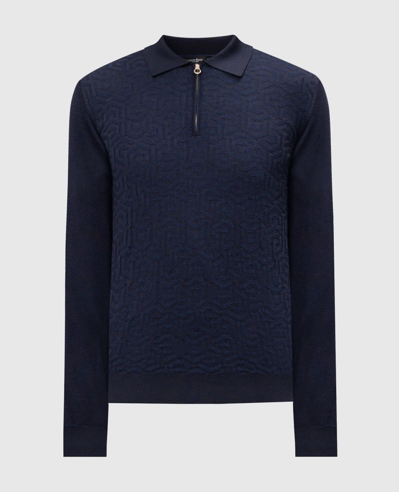 Stefano Ricci Blue wool, silk and cashmere polo with a pattern