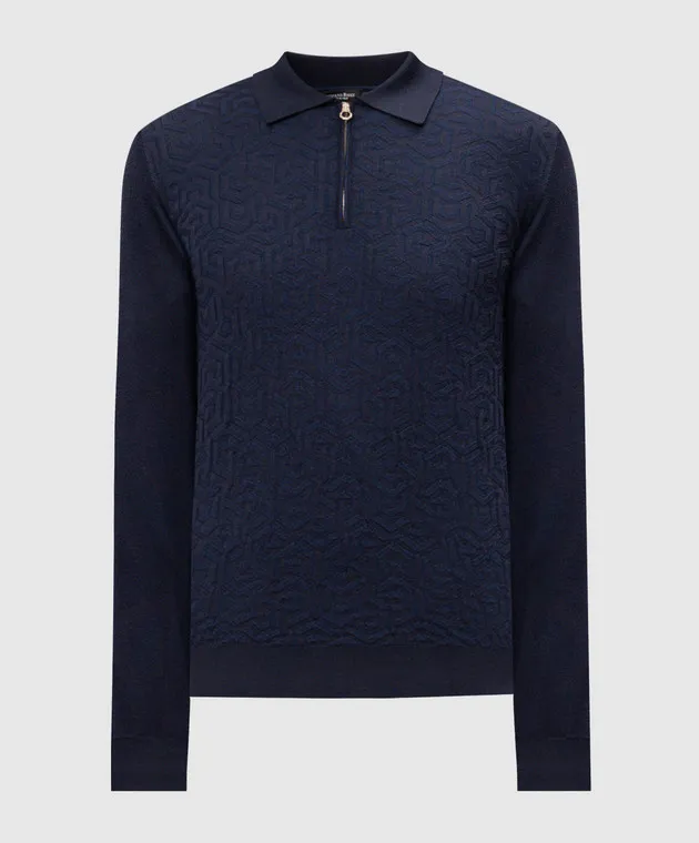 Stefano Ricci Blue wool, silk and cashmere polo with a pattern