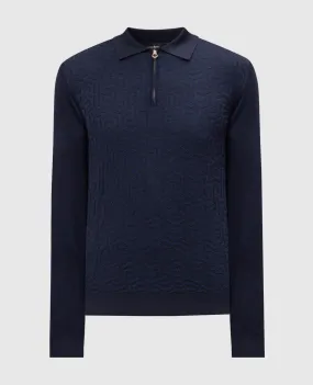 Stefano Ricci Blue wool, silk and cashmere polo with a pattern