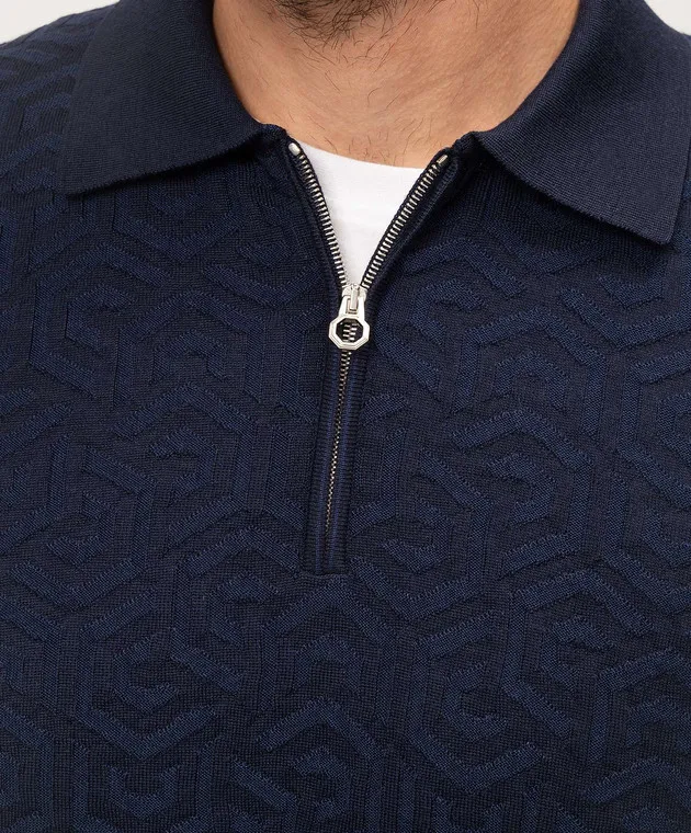 Stefano Ricci Blue wool, silk and cashmere polo with a pattern