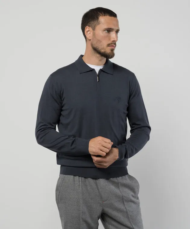 Stefano Ricci Gray wool polo with logo embroidery