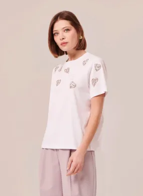 TARA JARMON TARALOVE - Camiseta con strass de algodón orgánico en blanco