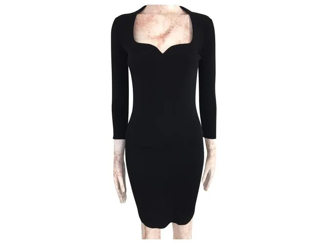 Thierry Mugler Vestido negro de manga larga con vendaje 