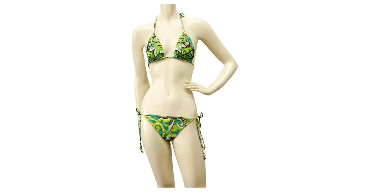 Traje de baño Bikini con estampado caleidoscópico verde y marrón de Milly Cabana Talla S Castaño 