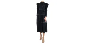 Ulla Johnson Vestido midi negro de manga larga con costuras en contraste - talla EE. UU. 0 