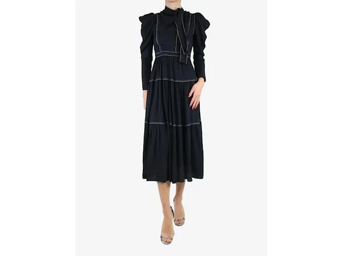 Ulla Johnson Vestido midi negro de manga larga con costuras en contraste - talla EE. UU. 0 