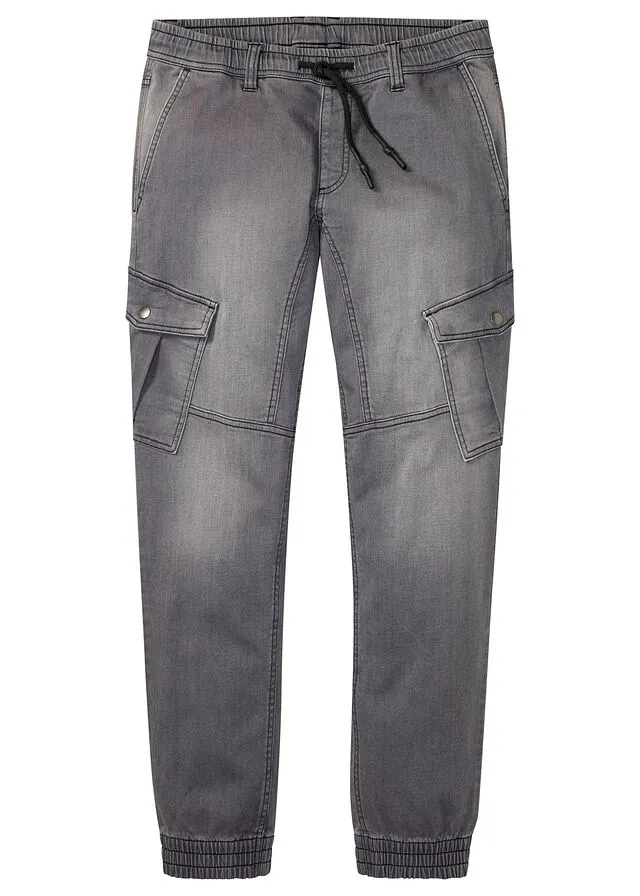 Vaqueros regular fit con bolsillos cargo, corte recto denim gris