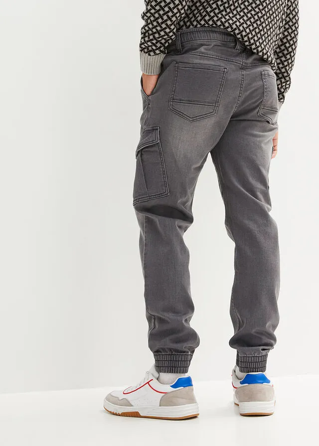 Vaqueros regular fit con bolsillos cargo, corte recto denim gris