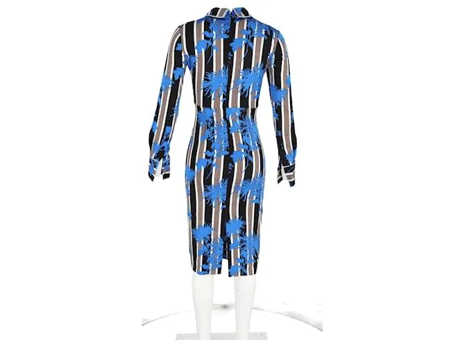 Vestido de manga larga estampado Diane Von Furstenberg en seda azul 