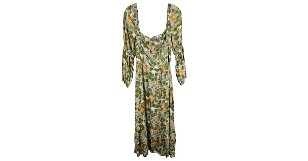 Vestido midi de viscosa verde con estampado naranja de Reformation Mica 