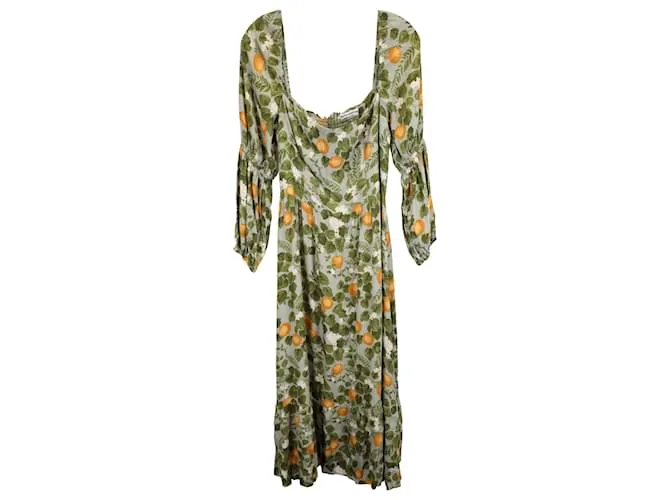 Vestido midi de viscosa verde con estampado naranja de Reformation Mica 