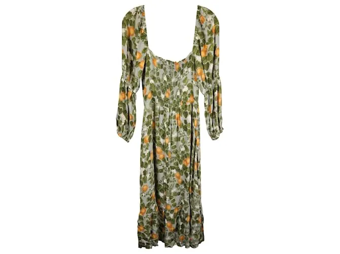 Vestido midi de viscosa verde con estampado naranja de Reformation Mica 