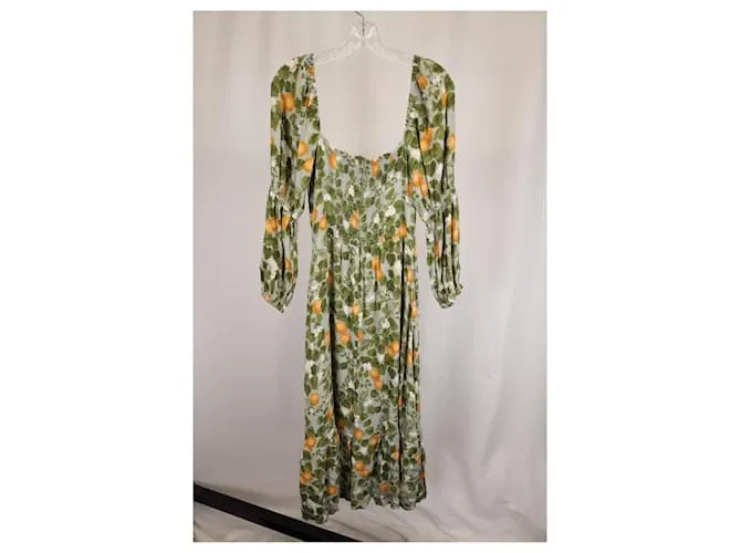 Vestido midi de viscosa verde con estampado naranja de Reformation Mica 